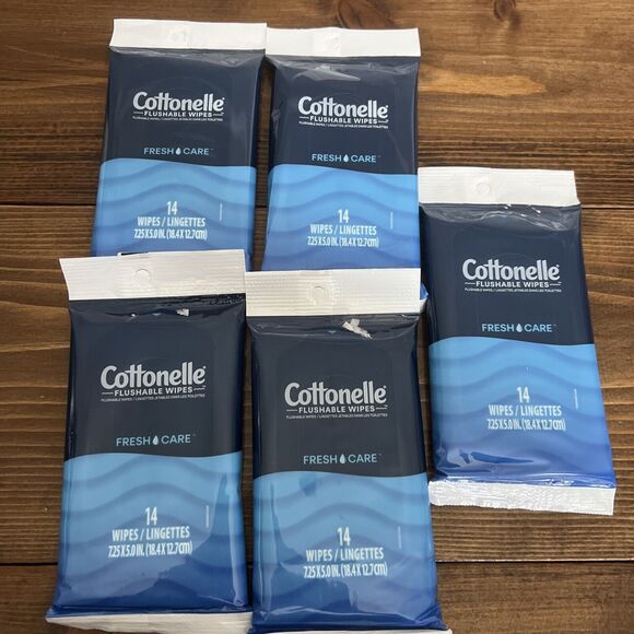 Cottonelle Flushable Wipes Fresh Care On-The-Go Travel Packs, (5) 14 ct Wipes - Picture 1 of 3